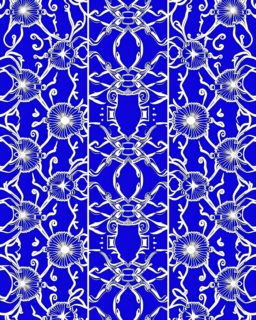 Vibrant Blue Floral Scroll Medallion Rug