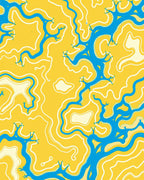 Abstract Blue River Yellow Pattern Rug