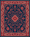 Floral Scrollwork Red Blue Design Rug
