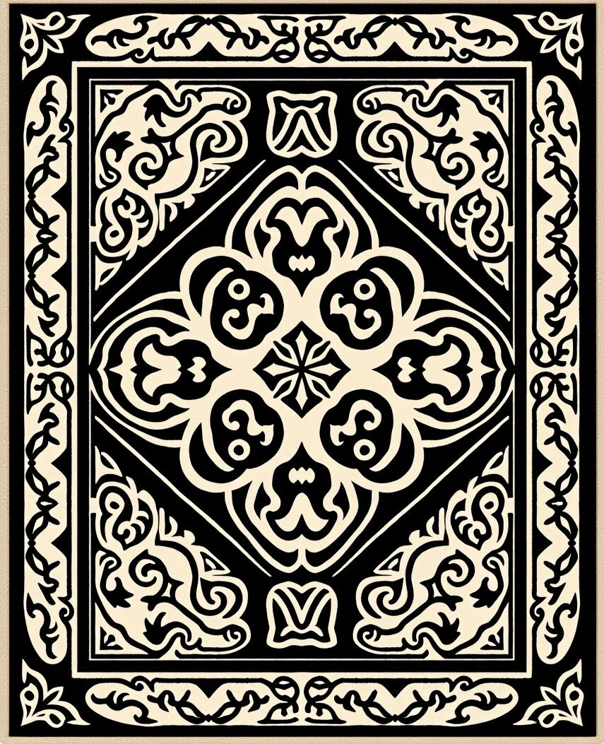 Classic Black Cream Medallion Design Rug
