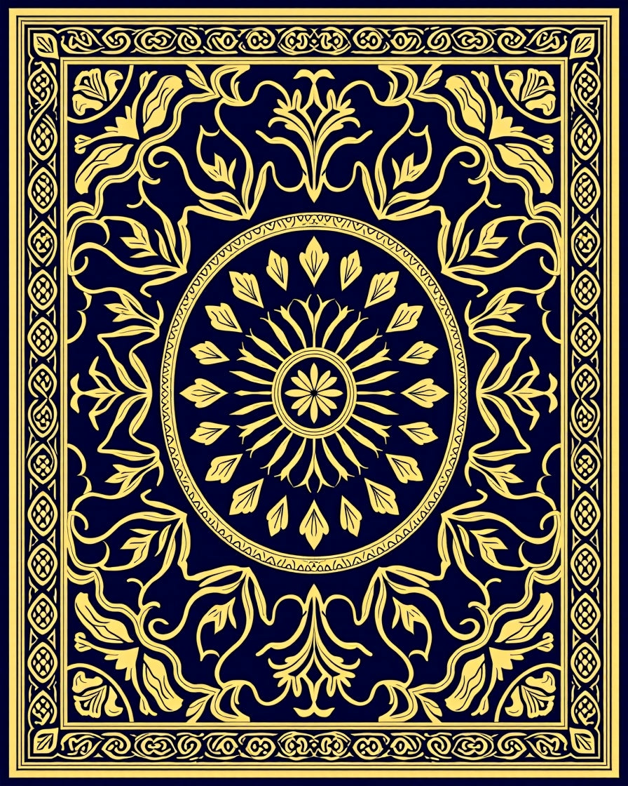 Elegant Gold Floral Border Rug