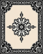 Vintage Black Floral Damask Pattern Rug