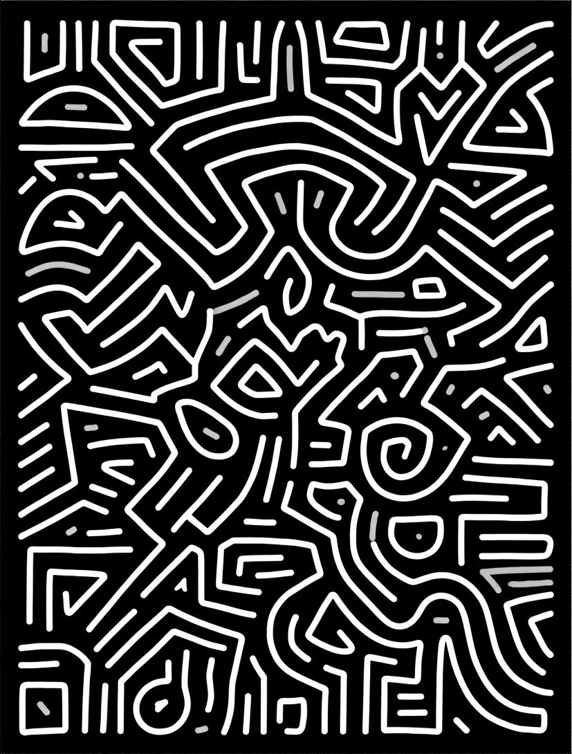 Abstract Maze Black White Design Rug