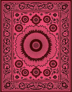 Pink Floral Medallion Border Art Rug