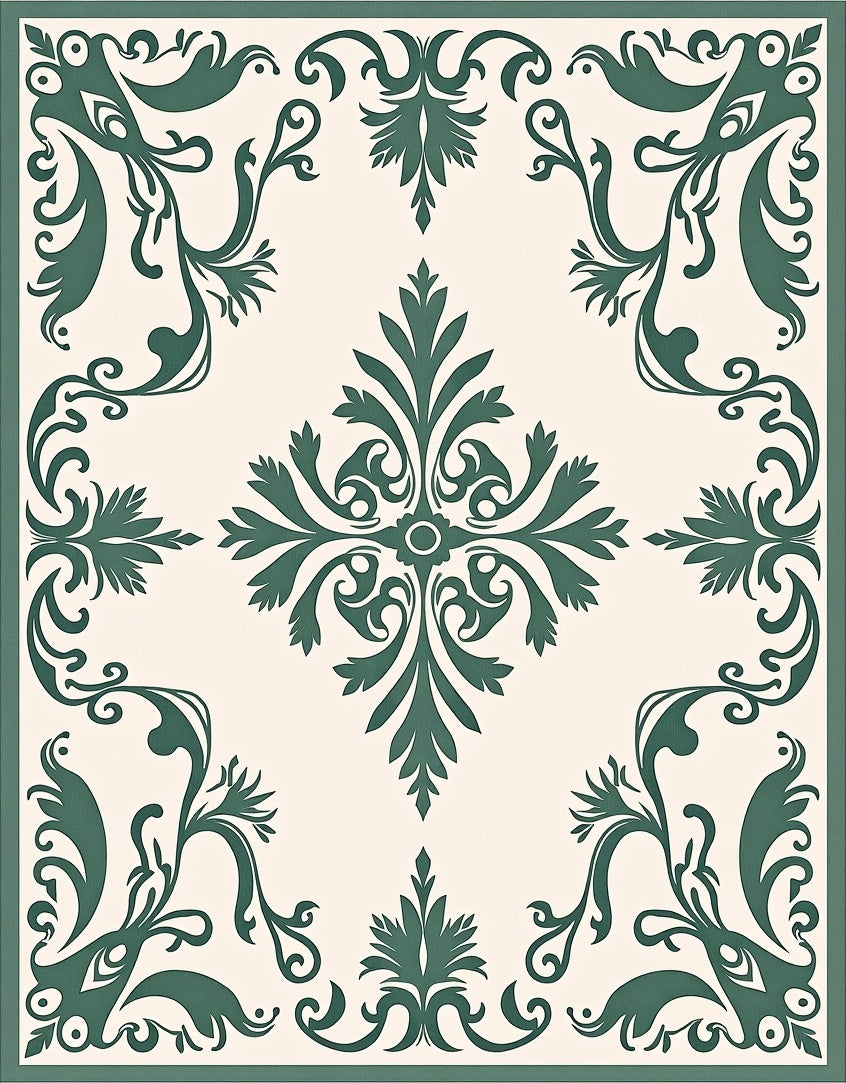 Ornate Scrollwork Cream Emerald Rug