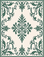 Ornate Scrollwork Cream Emerald Rug