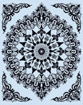 Ornate Black Floral Sunburst Mandala Rug