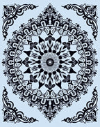 Ornate Black Floral Sunburst Mandala Rug
