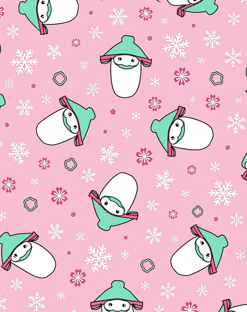 Pink Cute Snowman Snowflake Medley Rug