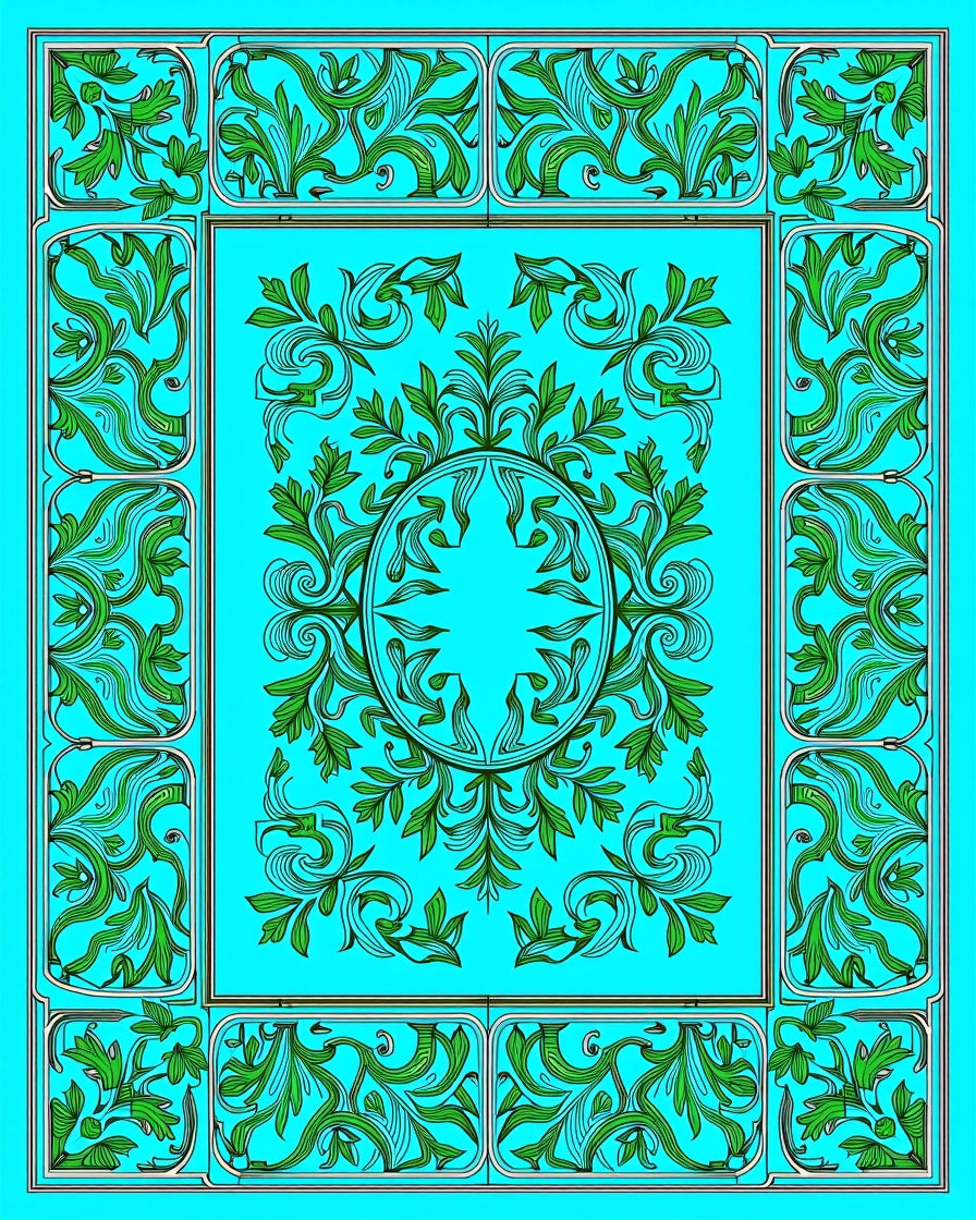 Art Nouveau Green Floral Scroll Design Rug