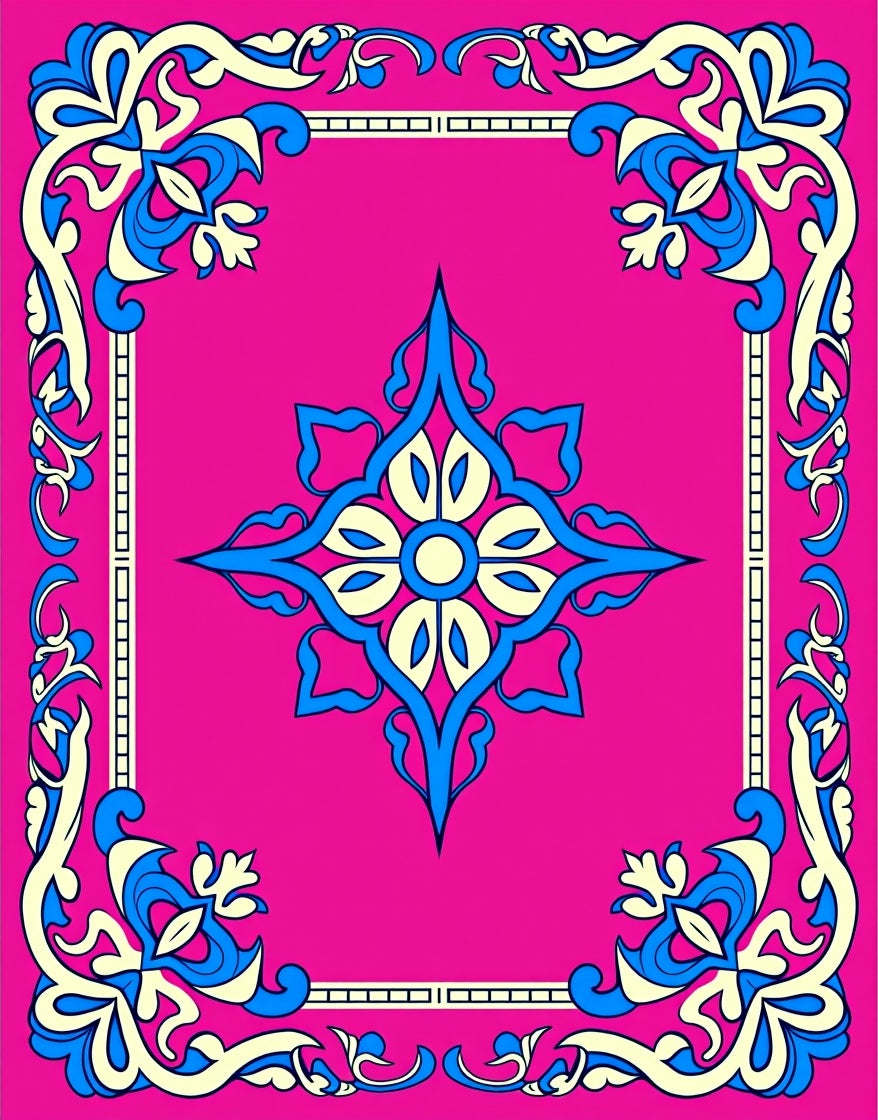 Vibrant Floral Medallion Border Design Rug
