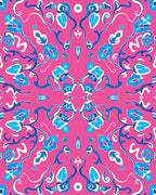 Ornate Floral Vines On Pink Background Rug