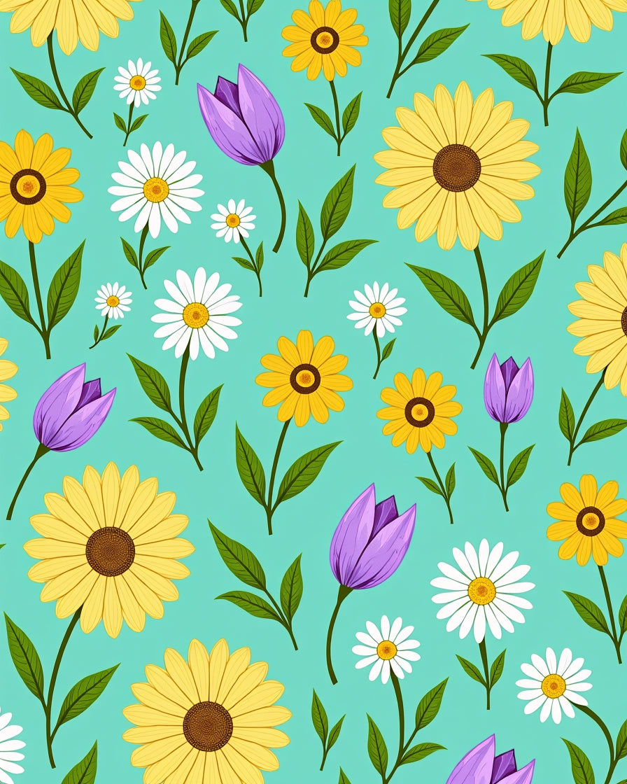 Floral Meadow Yellow Purple Daisy Pattern Rug