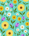 Floral Meadow Yellow Purple Daisy Pattern Rug