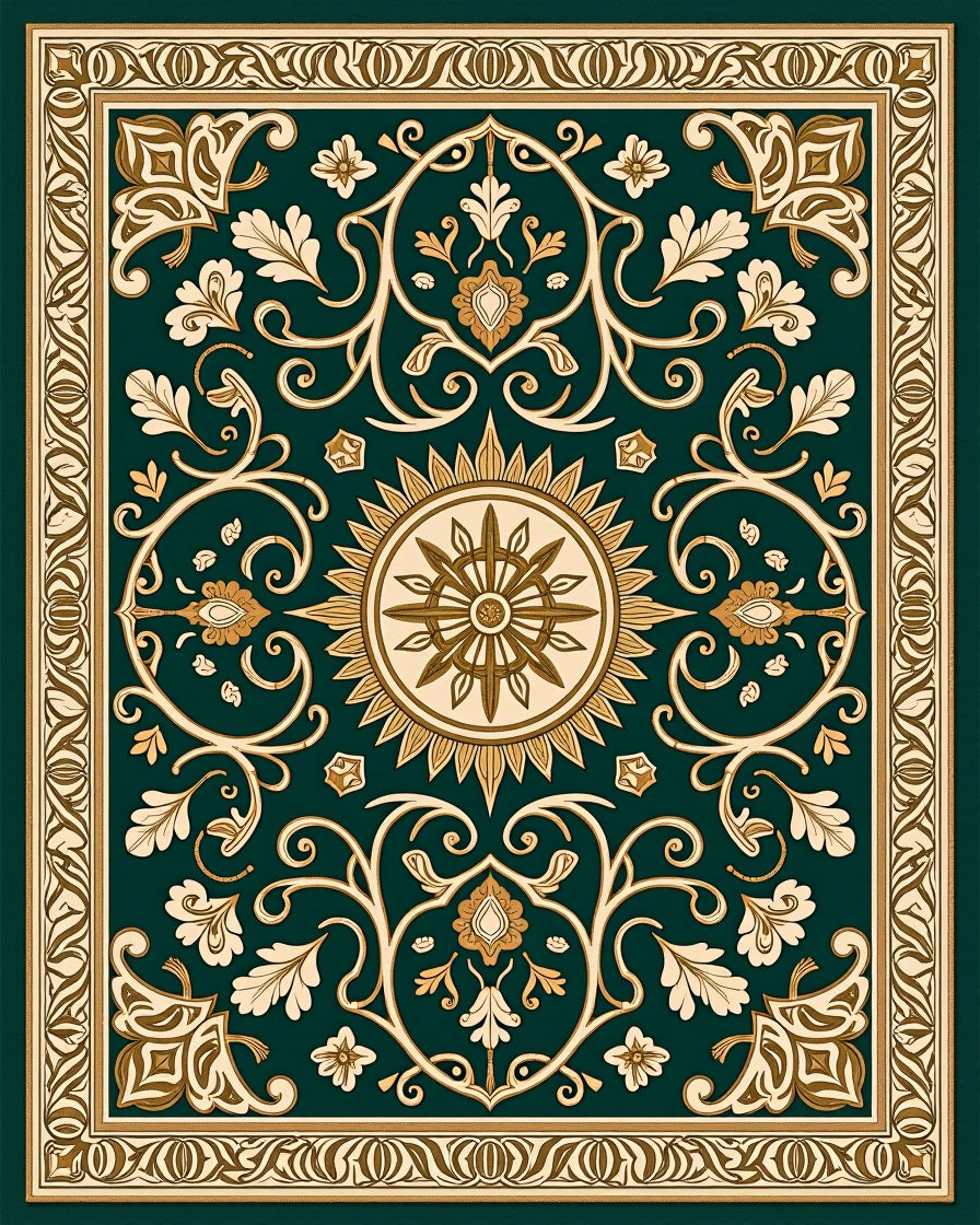 Elaborate Vintage Floral Sunburst Pattern Rug