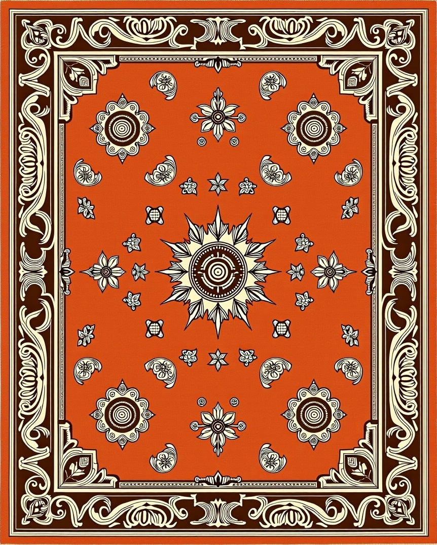 Rich Orange Floral Mandala Pattern Rug