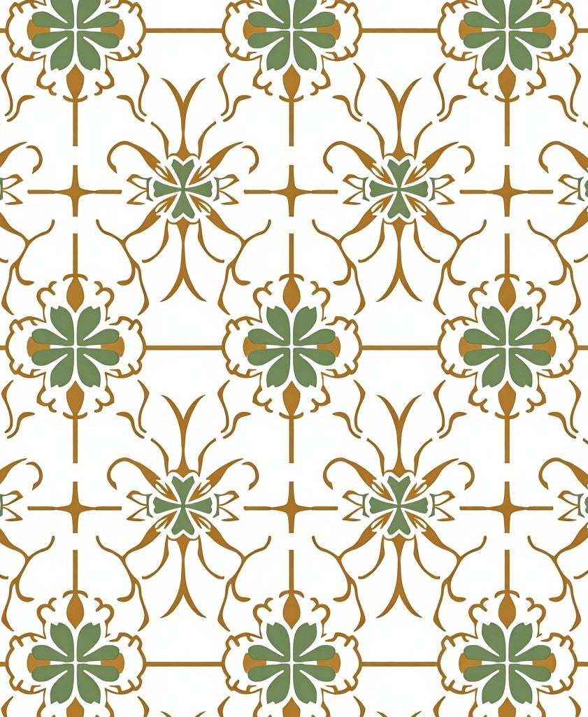 Green Gold Floral Medallion Pattern Rug