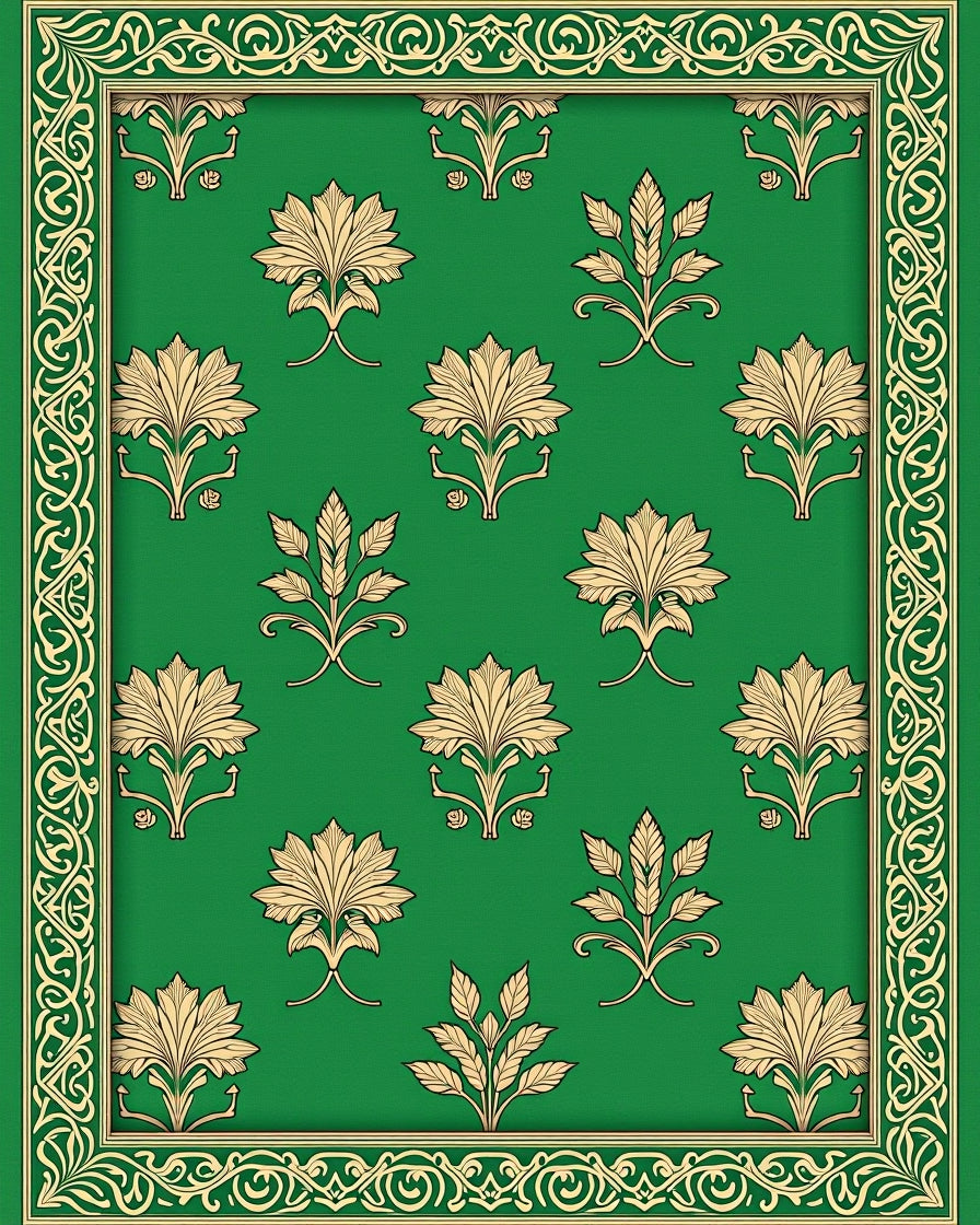 Golden Floral Patterned Emerald Rug