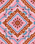 Pink Brown Blue Floral Symmetry Rug
