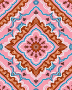 Pink Brown Blue Floral Symmetry Rug