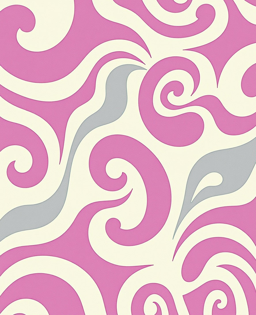 Retro Swirl Pink Cream Gray Rug