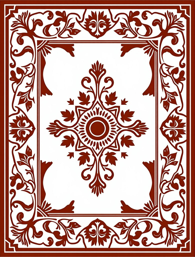 Traditional Red Floral Scroll Pattern Rug