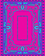 Vibrant Pink Teal Floral Frame Rug