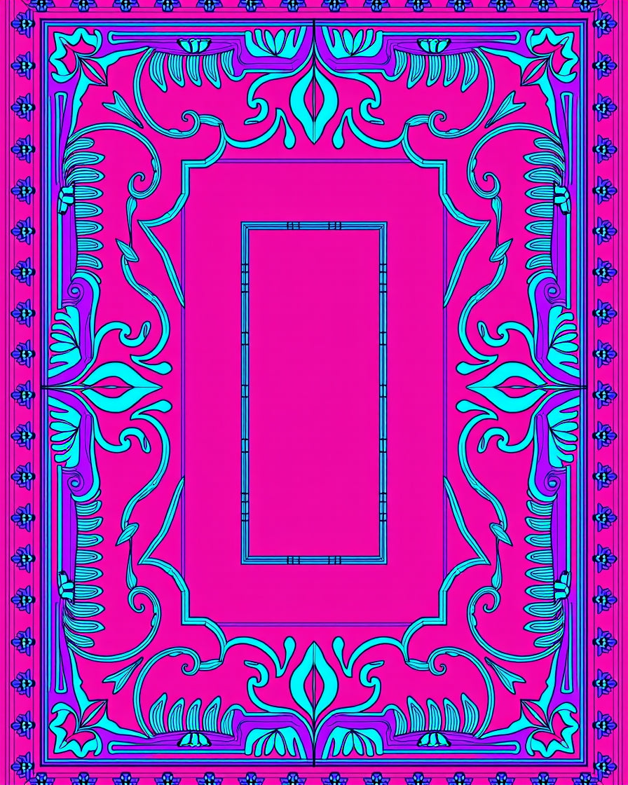 Vibrant Pink Teal Floral Frame Rug
