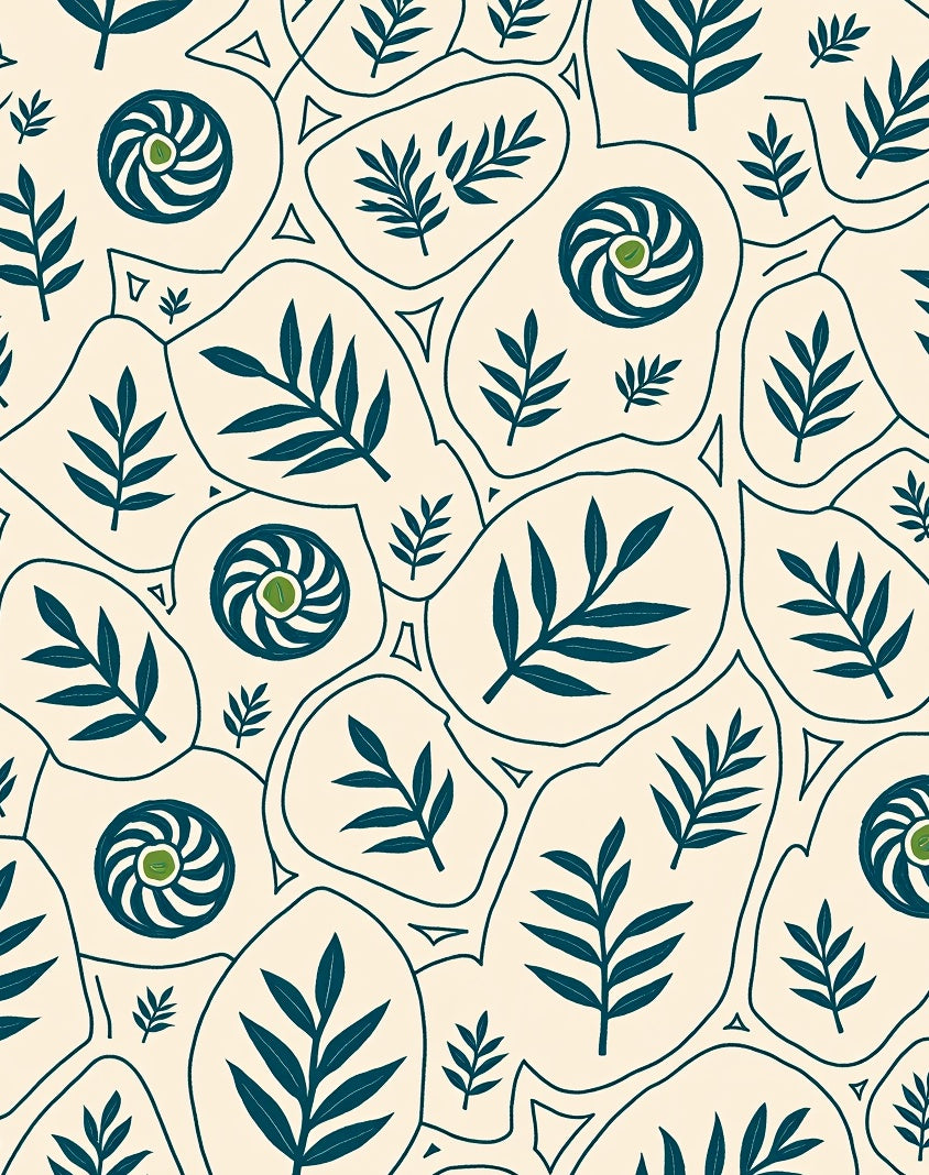 Navy Blue Botanical Organic Collage Rug