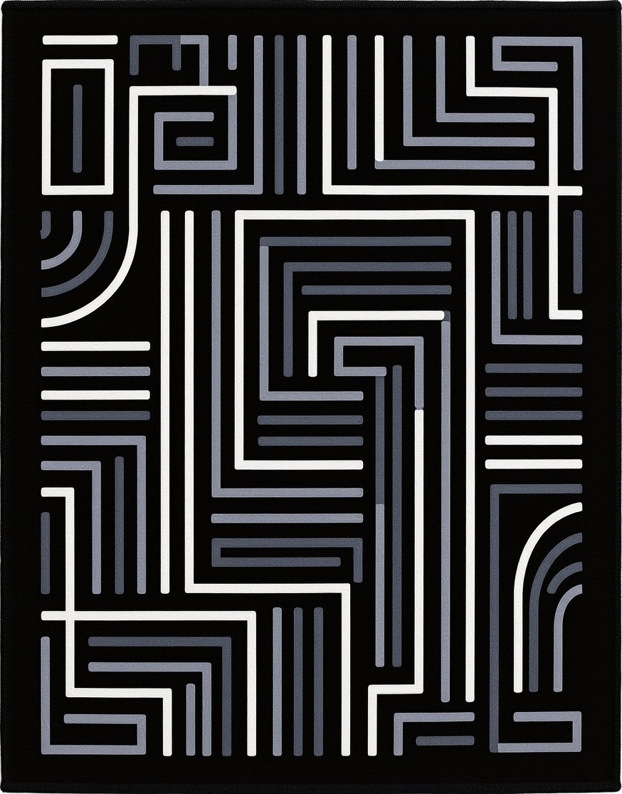Monochrome Geometric Maze Design Rug