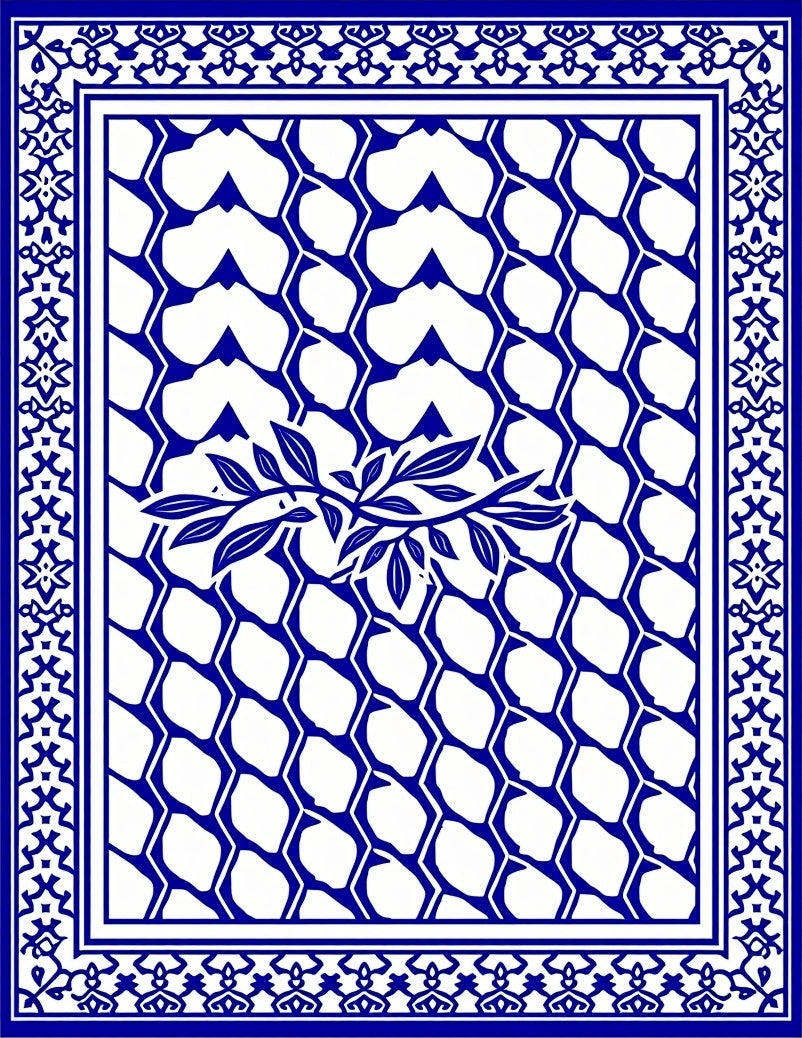 Blue And White Floral Lattice Pattern Rug