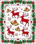 Red Reindeer Gold Bells Evergreen Border Rug