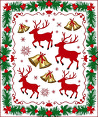 Red Reindeer Gold Bells Evergreen Border Rug