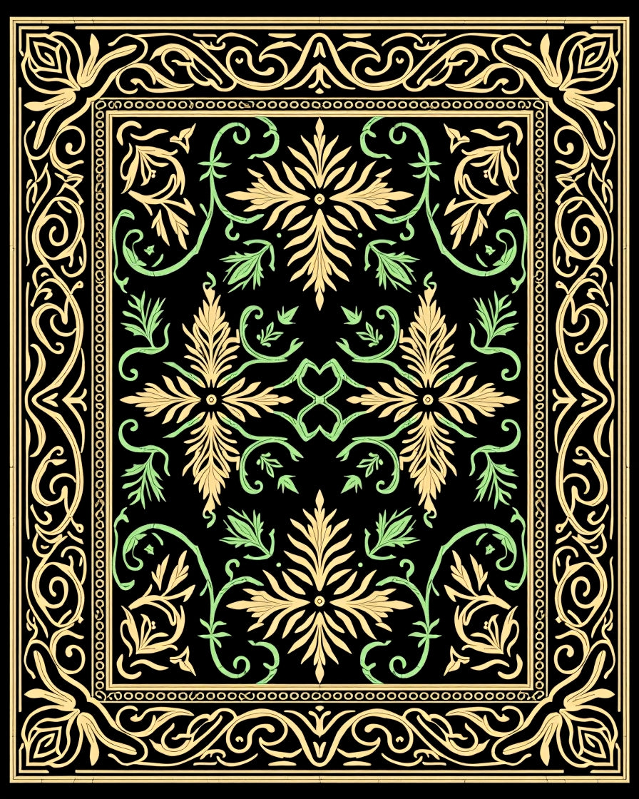 Elaborate Black Floral Medallion Rug