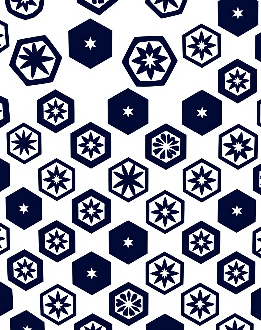 Hexagonal Silhouette Floral Pattern Rug
