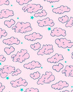 Playful Pink Clouds Stars Pattern Rug