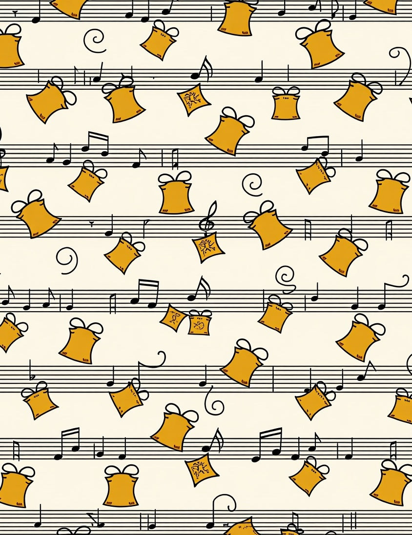 Golden Bells Musical Notes Background Rug