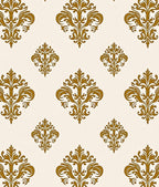 Ornate Gold Leaf Damask Pattern Rug
