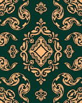 Ornate Emerald and Gold Filigree Pattern Rug
