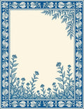 Detailed Floral Botanical Blue White Frame Rug