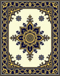 Ornate Floral Frame Blue Gold Rug