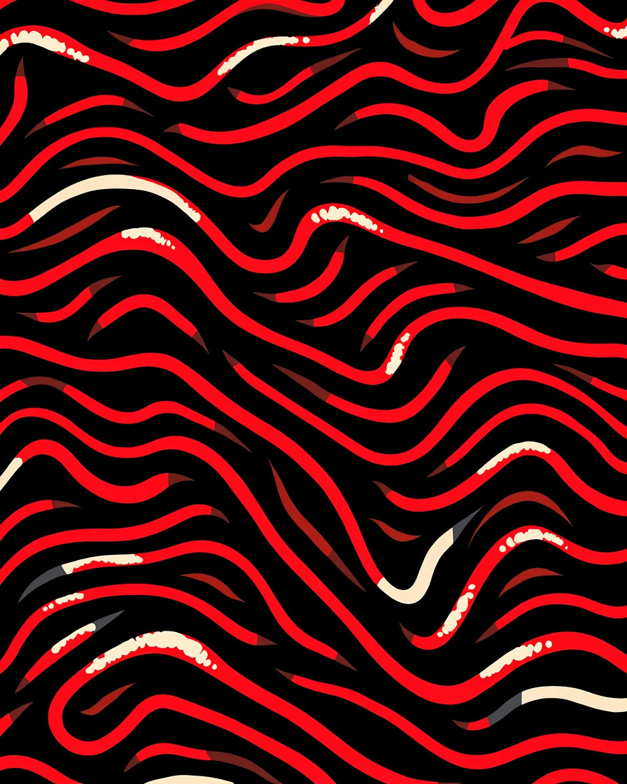 Bold Red Wave Pattern Rug