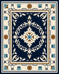 Ornate Floral Medallion Ivory Blue Rug