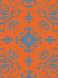 Traditional Blue Orange Floral Pattern Rug
