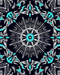 Striking Teal White Symmetrical Pattern Rug