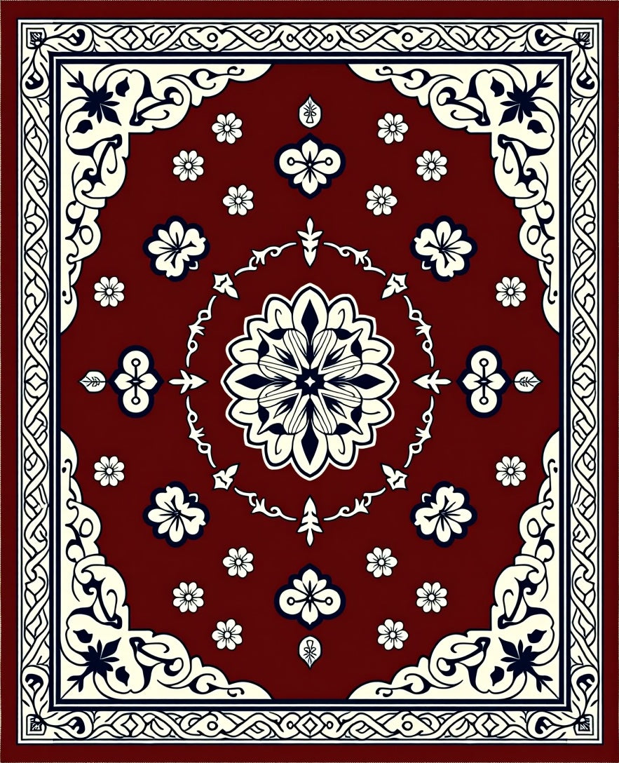 Elegant Floral Medallion Lattice Border Rug