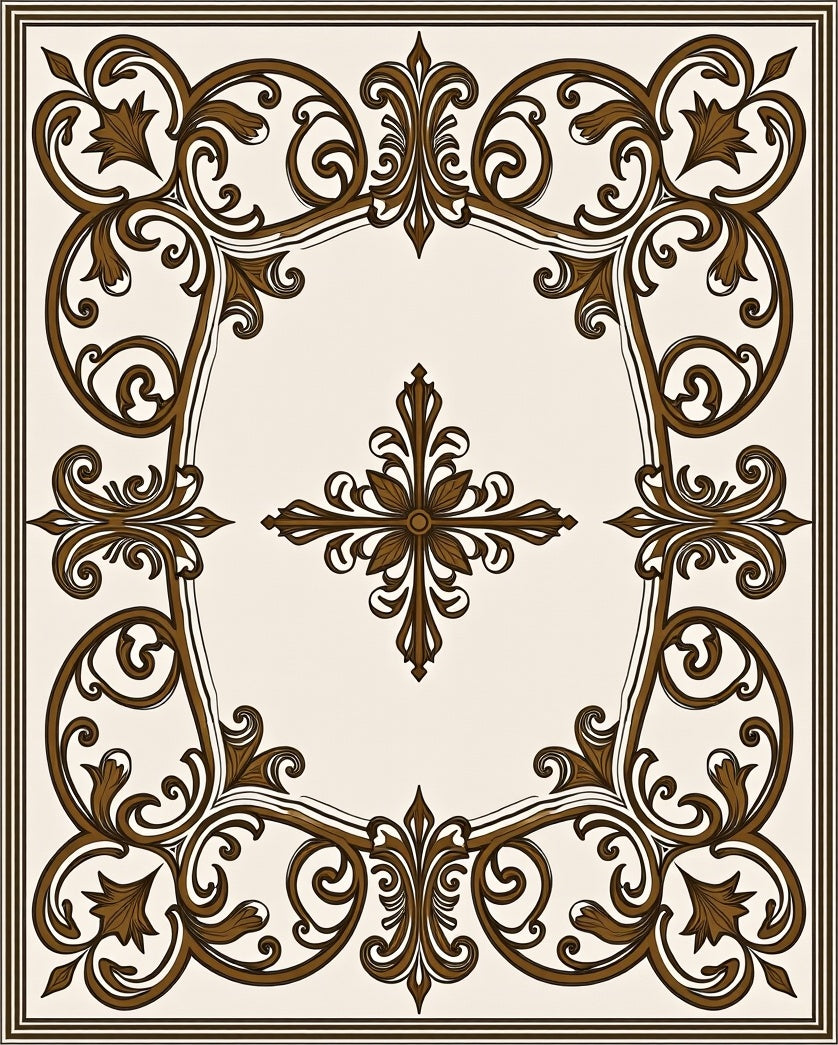 Elegant Brown Scrollwork Floral Pattern Rug