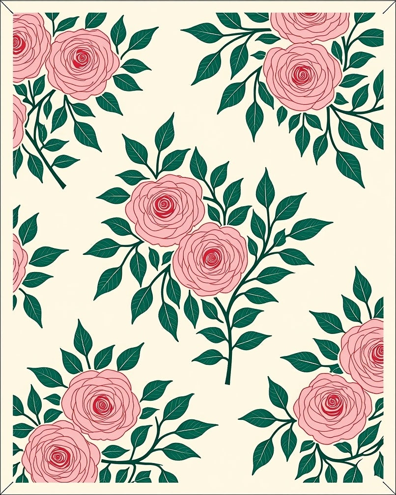 Pink Rose Floral Pattern Rug