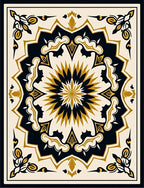 Elegant Floral Medallion Gold Black Pattern Rug
