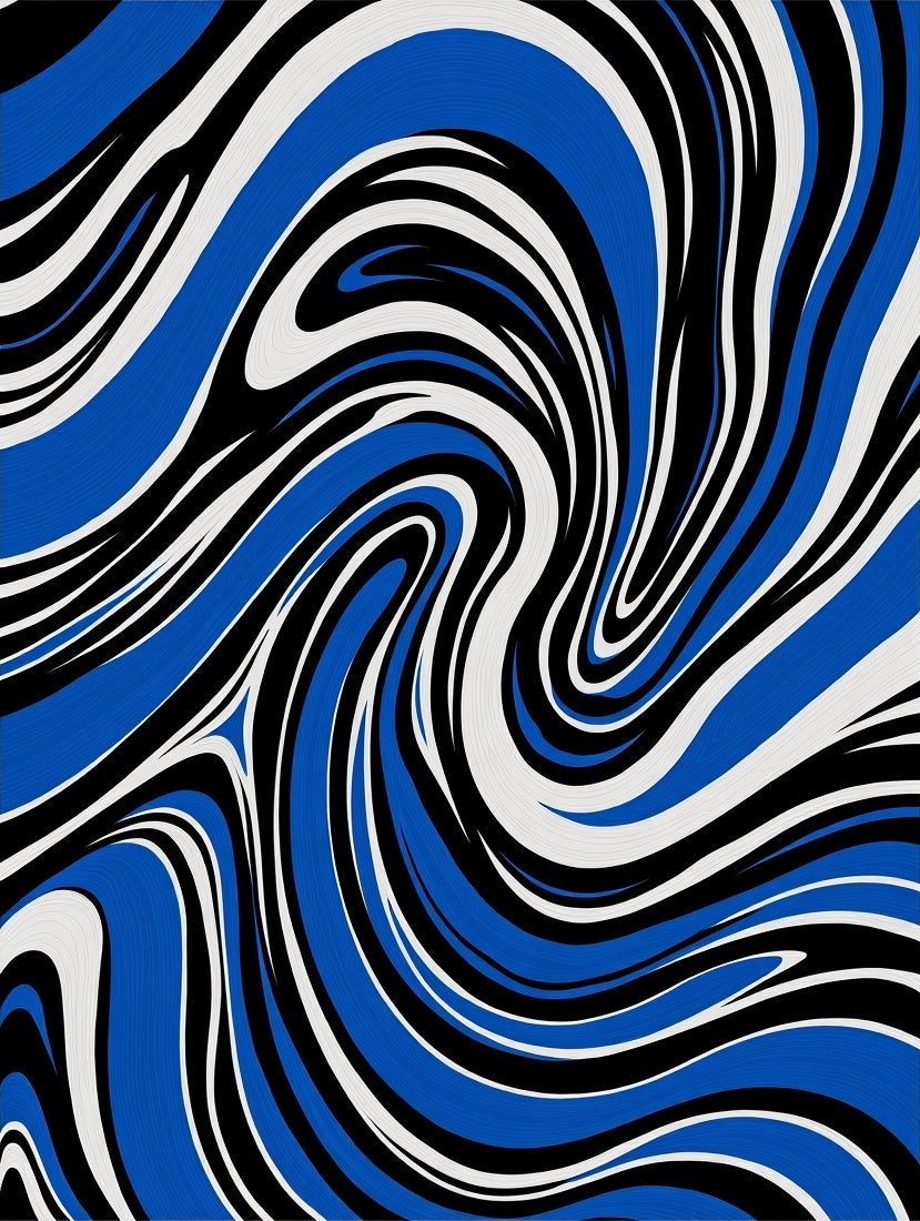 Bold Blue Black White Waves Rug